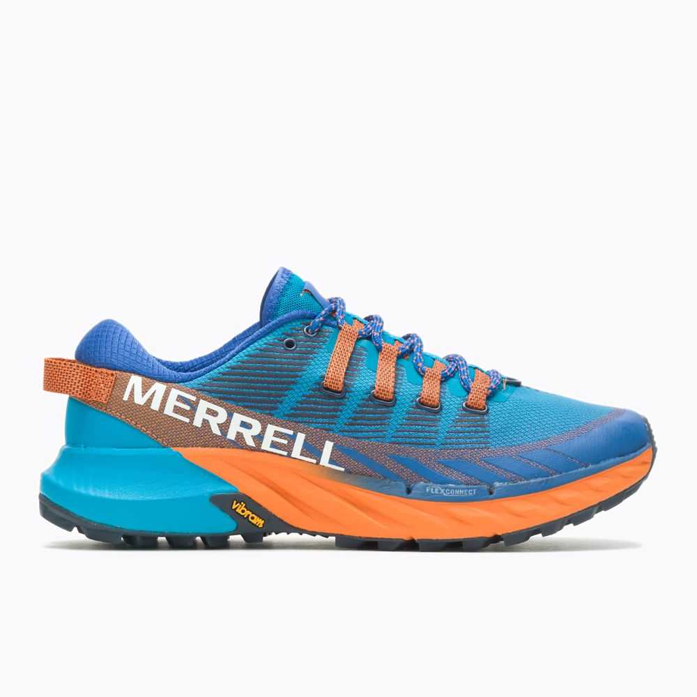 Azure/Orange Men\'s Merrell Agility Peak 4 Walking Shoes | Dubai-6278149