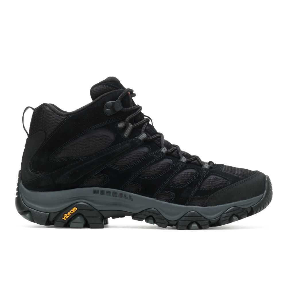 Black Men\'s Merrell Moab 3 Mid Wide Width Hiking Boots | Dubai-4798536