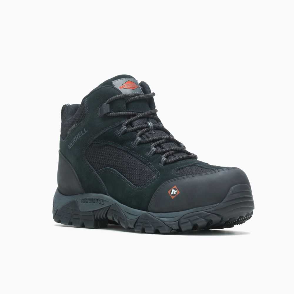 Black Men's Merrell Moab Onset Mid Waterproof Comp Toe Wide Width Work Boots | Dubai-1785493