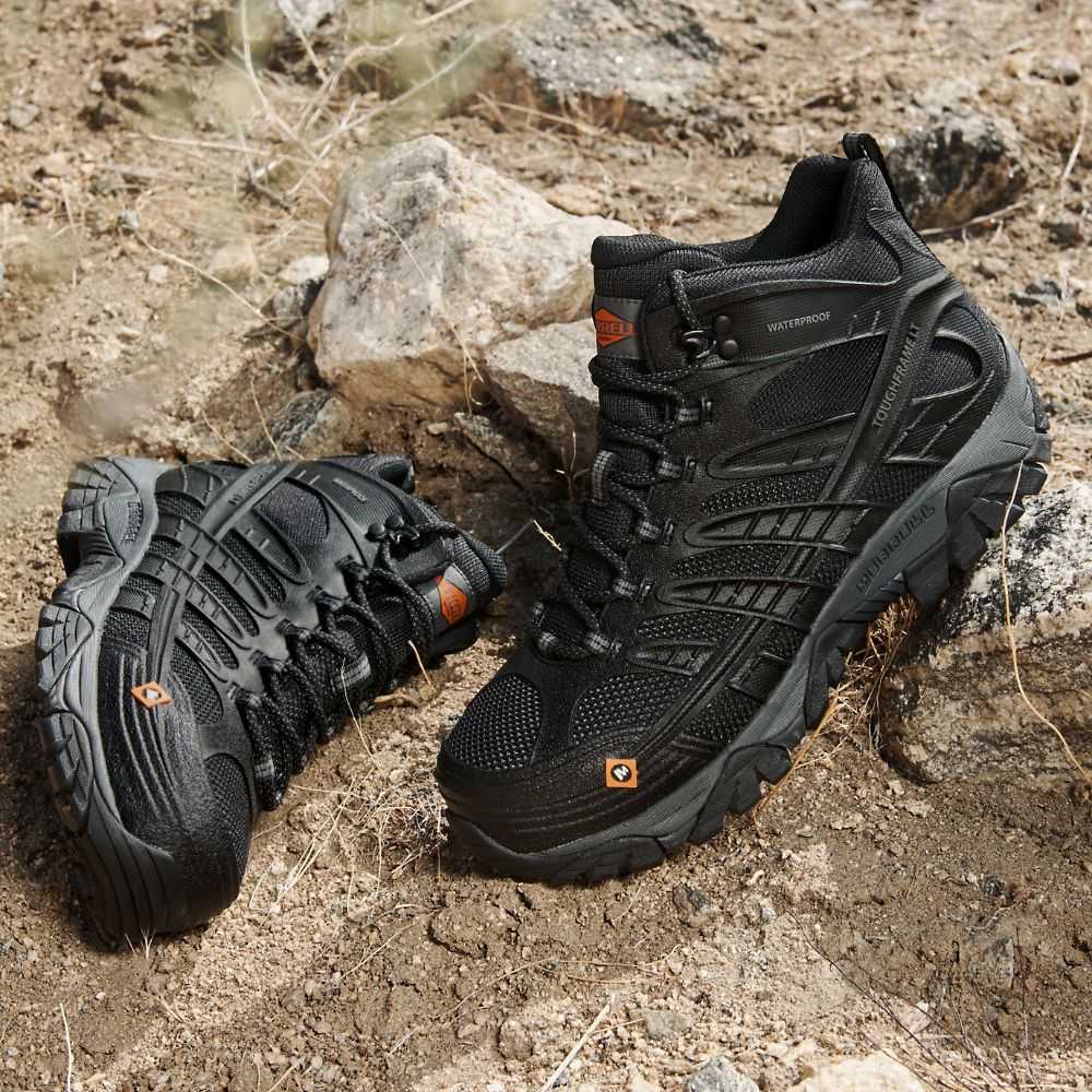 Black Men's Merrell Moab Velocity Mid Waterproof Carbon Fiber Work Boots | Dubai-7102958