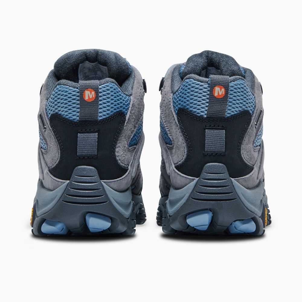 Blue/Grey Women's Merrell Moab 3 Mid Waterproof Wide Width Hiking Boots | Dubai-2763849