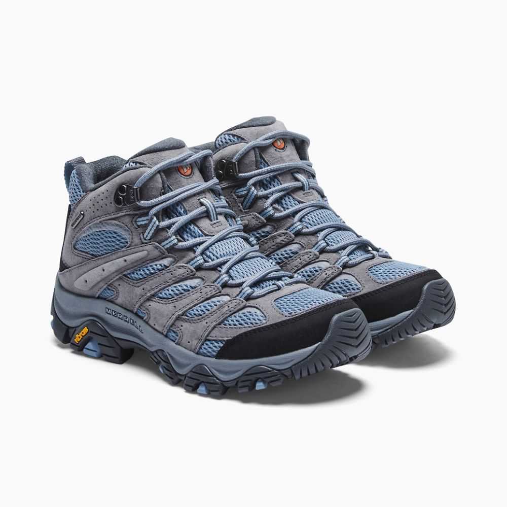 Blue/Grey Women's Merrell Moab 3 Mid Waterproof Wide Width Hiking Boots | Dubai-2763849