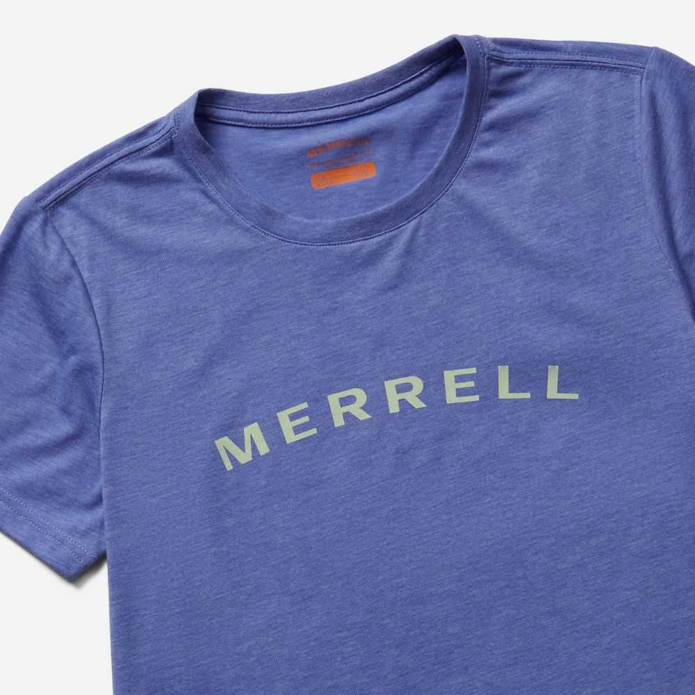 Blue Women's Merrell Wordmark T Shirts | Dubai-1293567