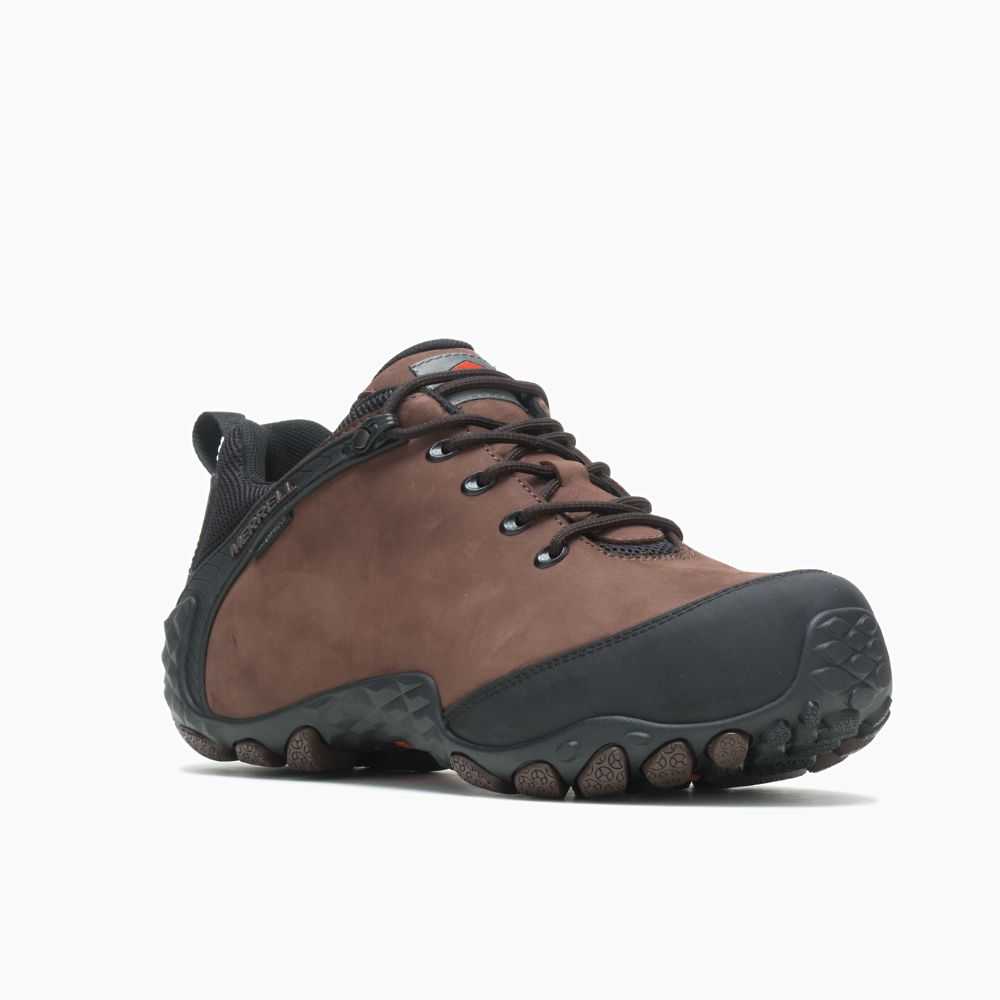 Brown Men's Merrell Chameleon Flux Leather Waterproof Carbon Fiber Work Shoes | Dubai-0781532