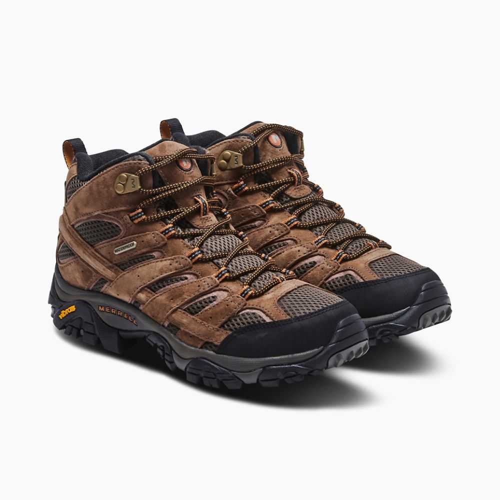 Brown Men's Merrell Moab 2 Mid Waterproof Wide Width Hiking Boots | Dubai-1728364