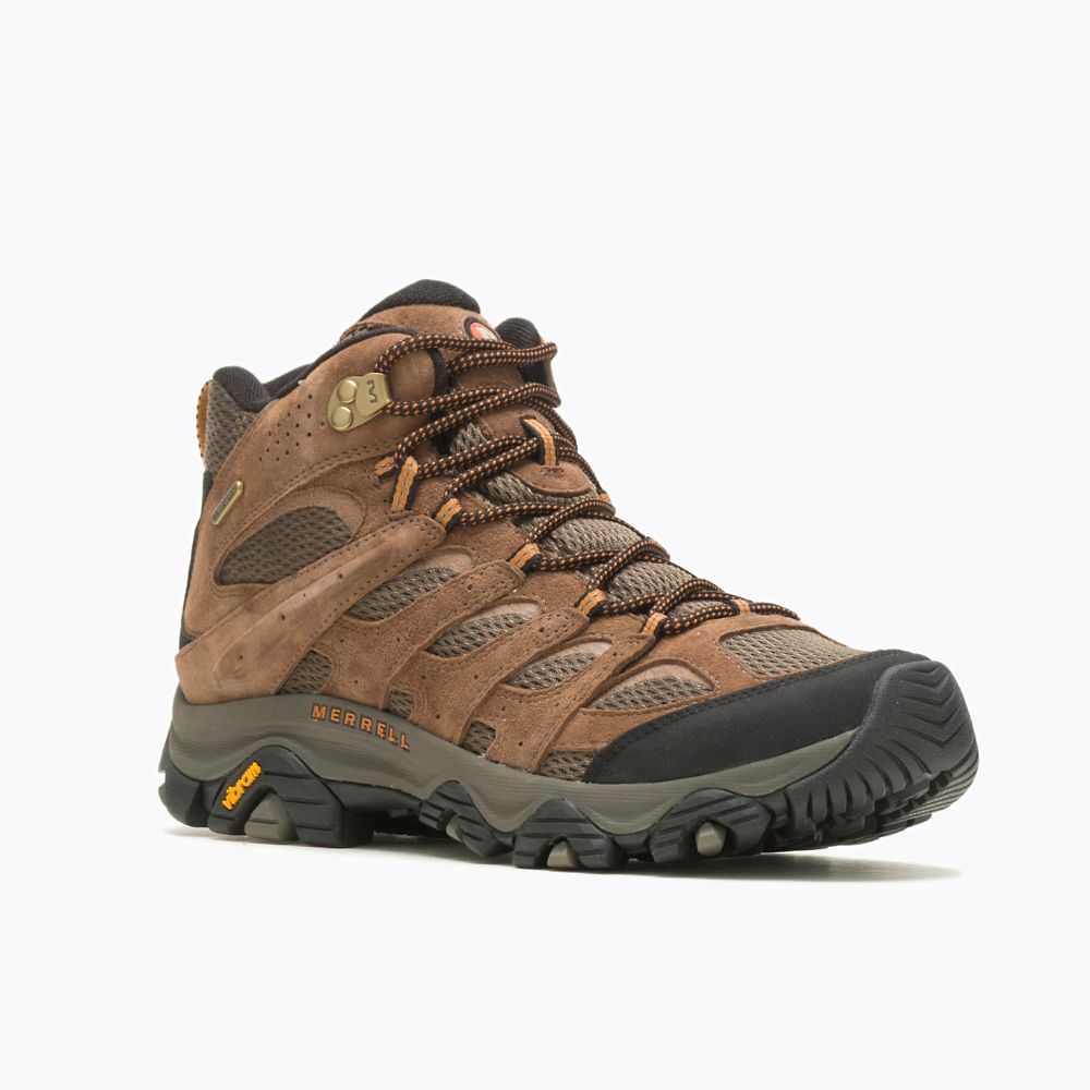 Brown Men's Merrell Moab 3 Mid Waterproof Wide Width Hiking Boots | Dubai-5438172