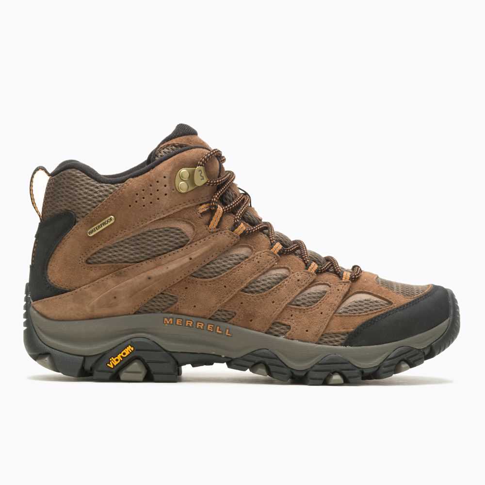 Brown Men\'s Merrell Moab 3 Mid Waterproof Wide Width Hiking Boots | Dubai-5438172