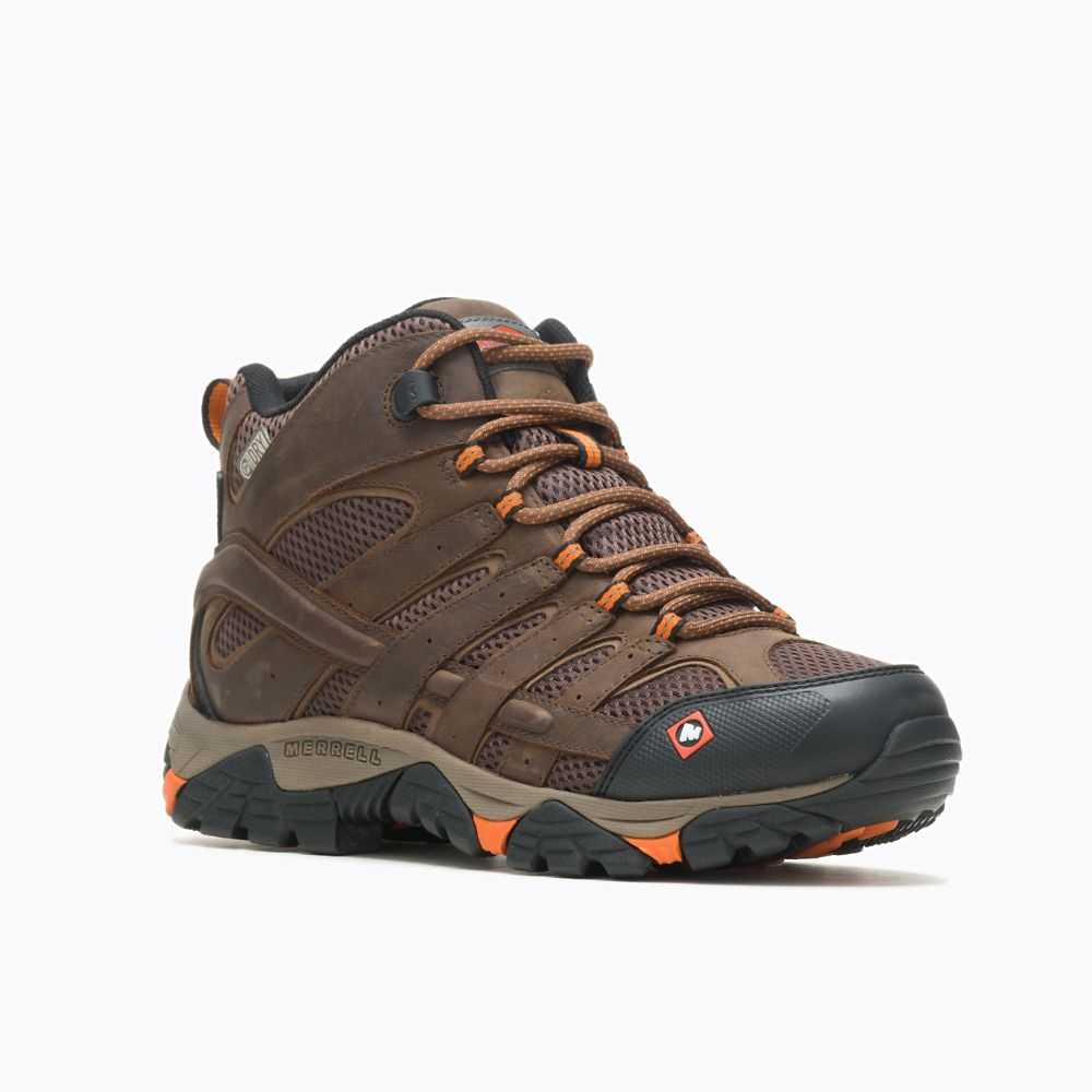 Brown Men's Merrell Moab Vertex Mid Waterproof SR Wide Width Work Boots | Dubai-7358164