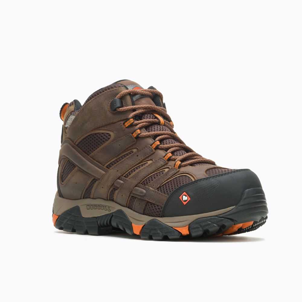 Brown Men's Merrell Moab Vertex Mid Waterproof Comp Toe Wide Width Work Boots | Dubai-9053846