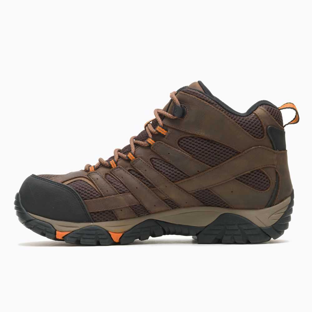 Brown Men's Merrell Moab Vertex Mid Waterproof Comp Toe Wide Width Work Boots | Dubai-9053846