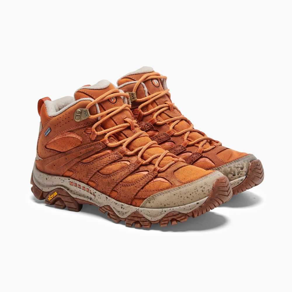 Brown/Orange Men's Merrell Moab 3 Smooth Mid GORE-TEX® Wide Width Hiking Shoes | Dubai-7295631