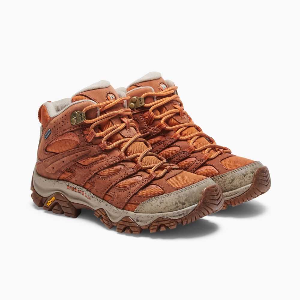 Brown/Orange Women's Merrell Moab 3 Smooth Mid GORE-TEX® Wide Width Hiking Shoes | Dubai-0195364