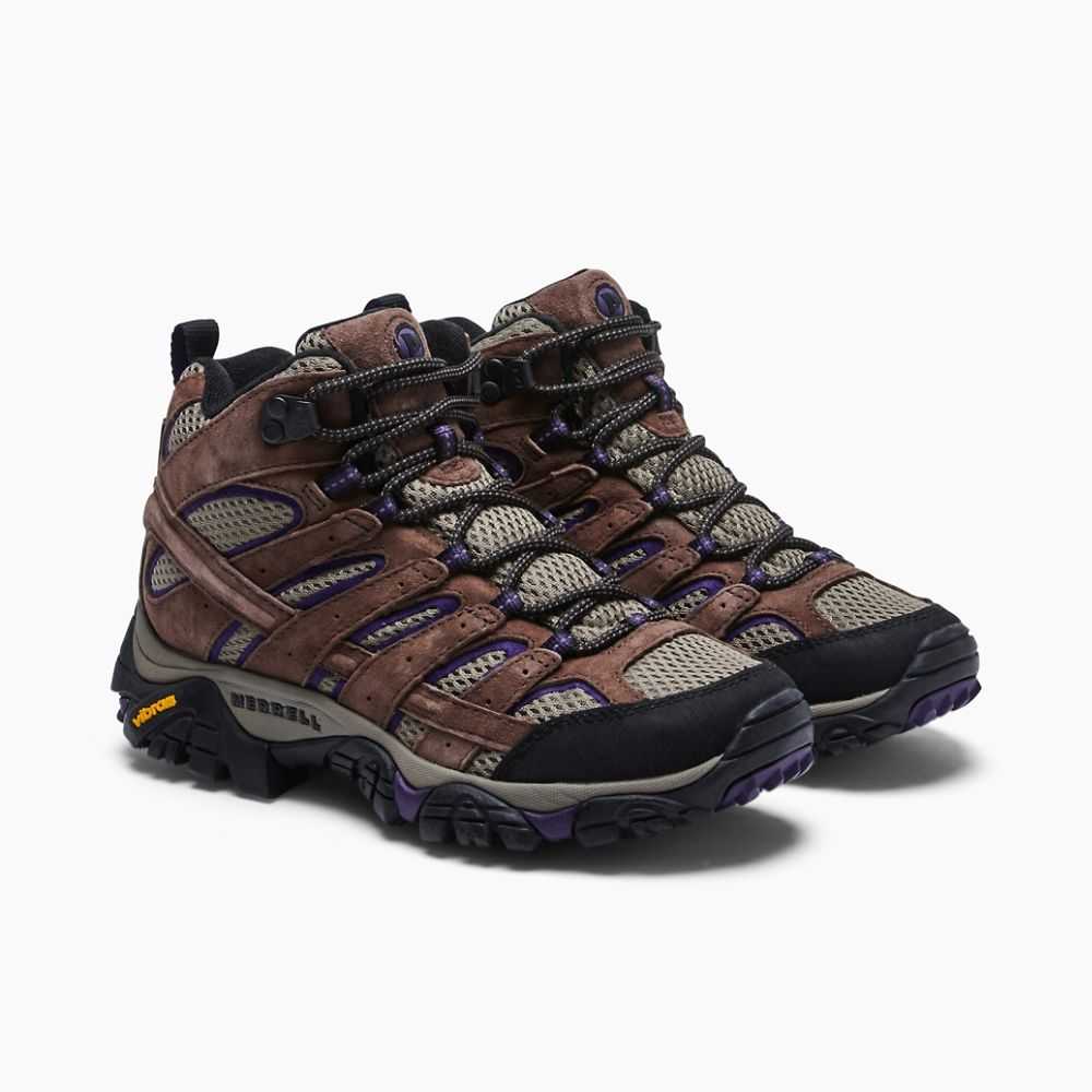 Brown/Purple Women's Merrell Moab 2 Mid Ventilator Wide Width Hiking Boots | Dubai-0295741