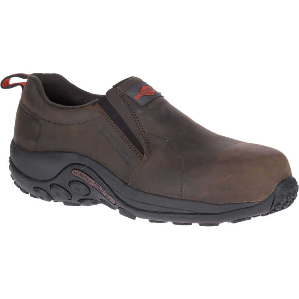 Dark Brown Men's Merrell Jungle Moc Leather Comp Toe Wide Width Slip On Shoes | Dubai-6291058