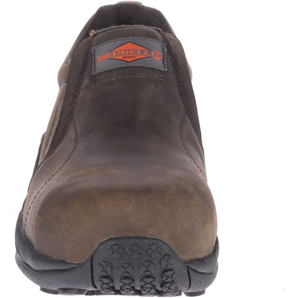 Dark Brown Men's Merrell Jungle Moc Leather Comp Toe Wide Width Slip On Shoes | Dubai-6291058