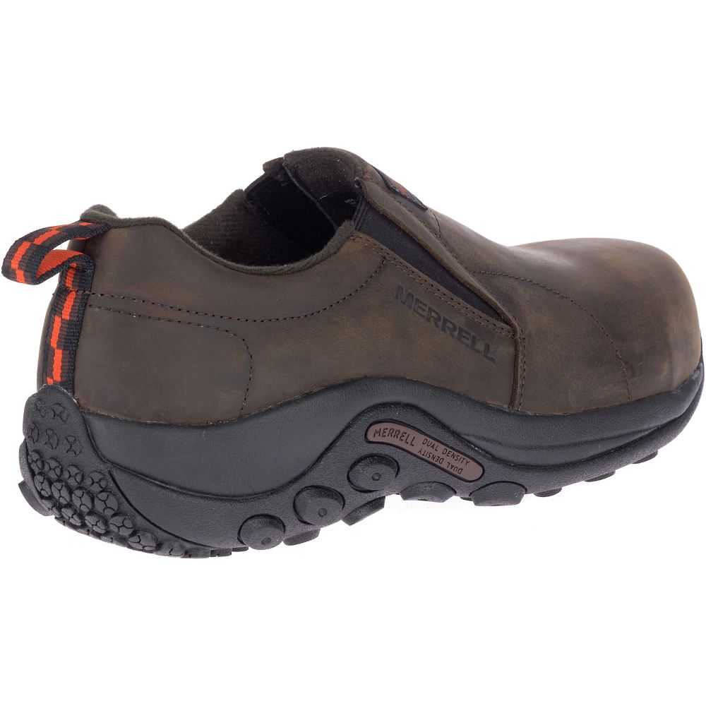 Dark Brown Men's Merrell Jungle Moc Leather Comp Toe Wide Width Slip On Shoes | Dubai-6291058