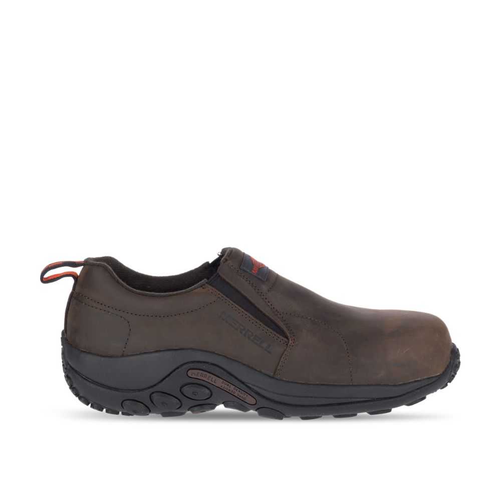 Dark Brown Men\'s Merrell Jungle Moc Leather Comp Toe Wide Width Slip On Shoes | Dubai-6291058