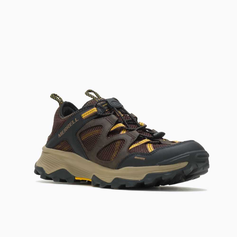 Dark Brown Men's Merrell Speed Strike Leather Sieve Sandals | Dubai-1806279