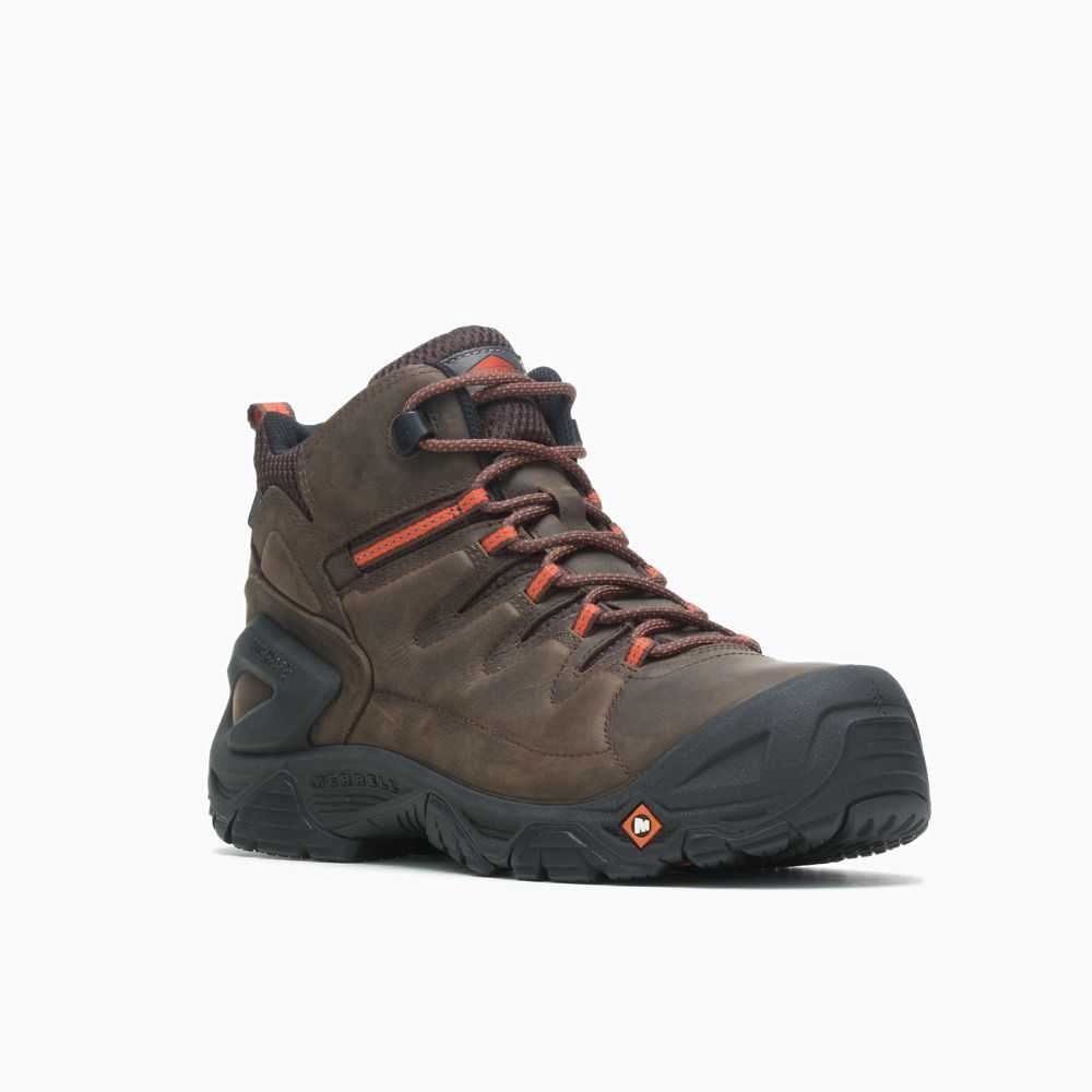 Dark Brown Men's Merrell Strongfield Composite Toe Wide Width Work Boots | Dubai-7084231