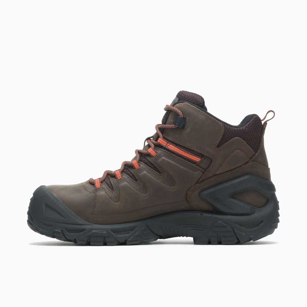 Dark Brown Men's Merrell Strongfield Composite Toe Wide Width Work Boots | Dubai-7084231