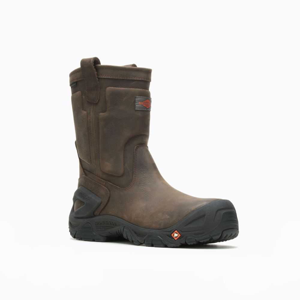 Dark Brown Men's Merrell Strongfield Wide Width Work Boots | Dubai-6973148