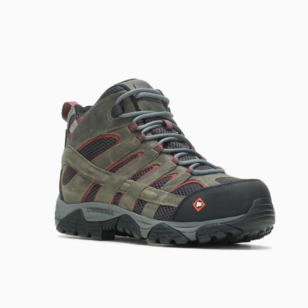 Dark Green Men's Merrell Moab Vertex Mid Waterproof Comp Toe Wide Width Work Boots | Dubai-0239164