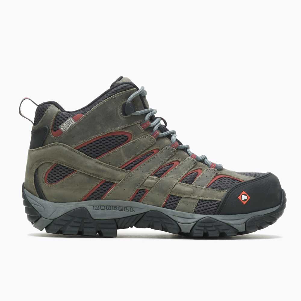 Dark Green Men\'s Merrell Moab Vertex Mid Waterproof Comp Toe Wide Width Work Boots | Dubai-0239164