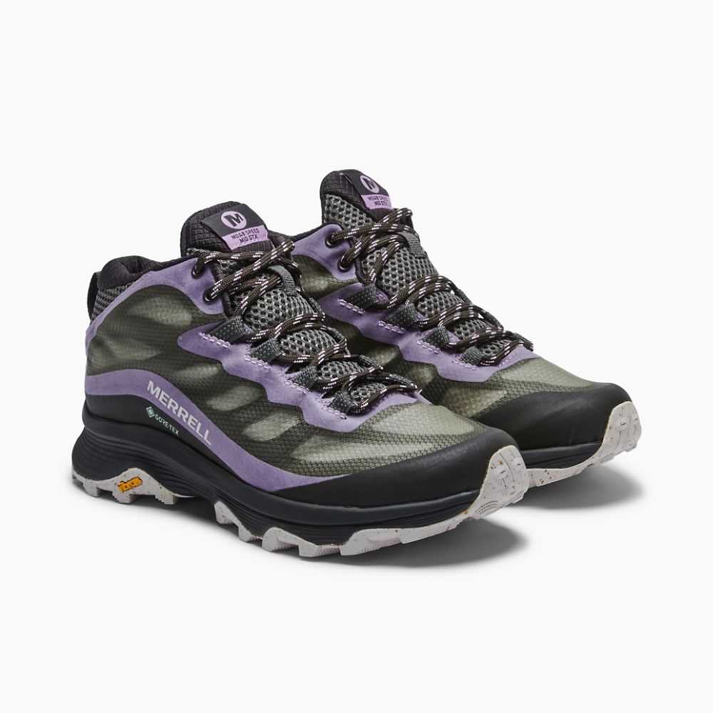 Dark Green Women's Merrell Moab Speed Mid GORE-TEX® Hiking Boots | Dubai-9843712