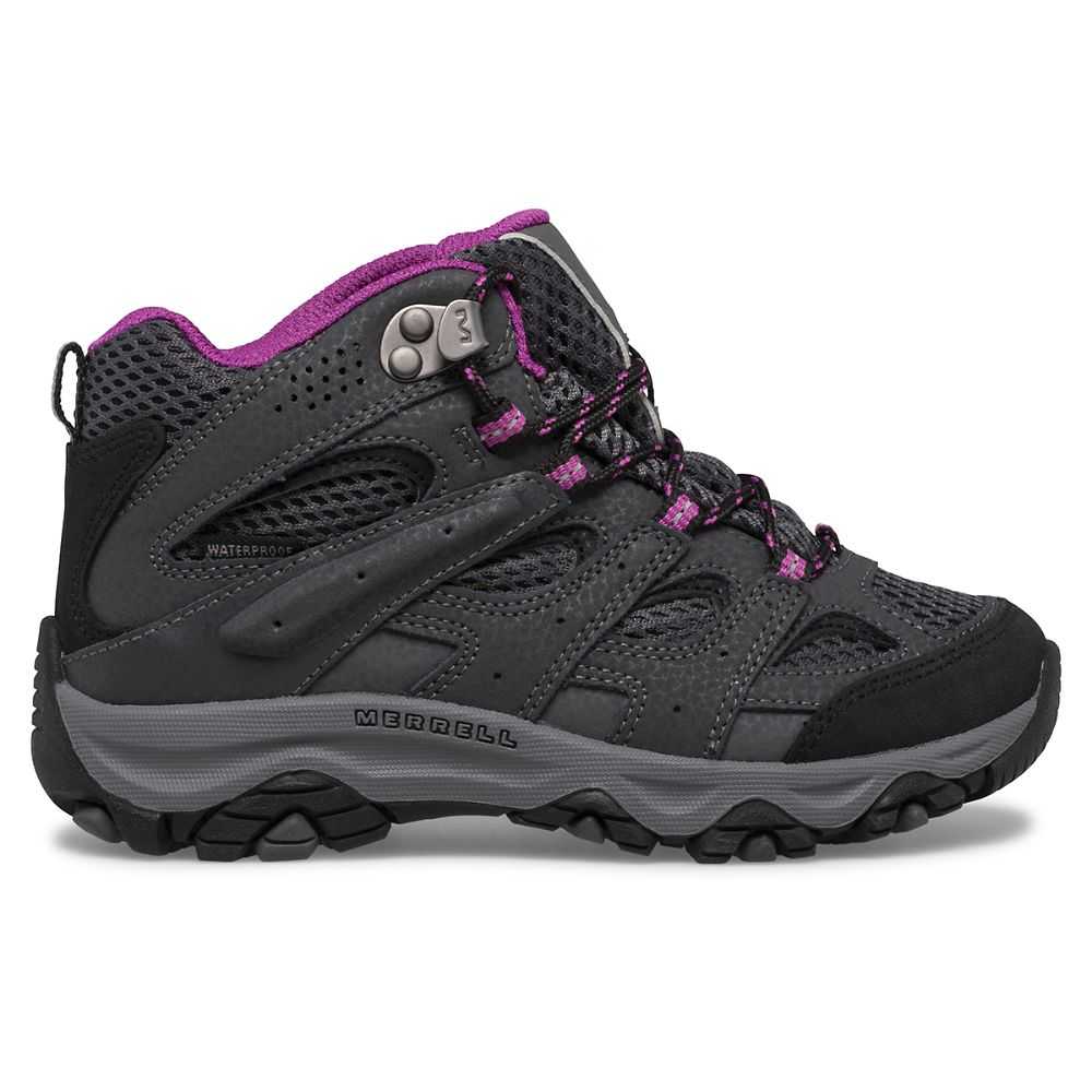 Dark Grey/Fuchsia Boys\' Merrell Moab 3 Mid Waterproof Hiking Boots | Dubai-1205643