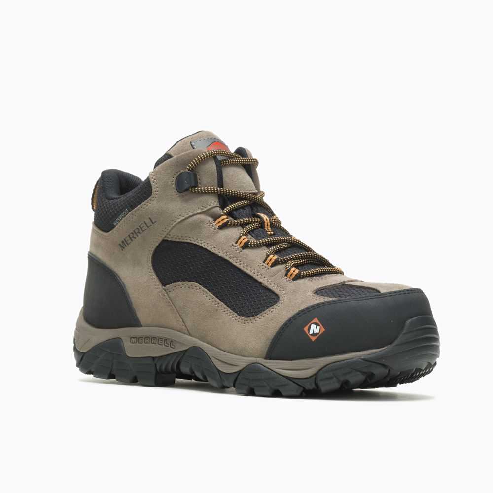 Dark Grey/Light Brown Men's Merrell Moab Onset Mid Waterproof Comp Toe Wide Width Work Boots | Dubai-0467589