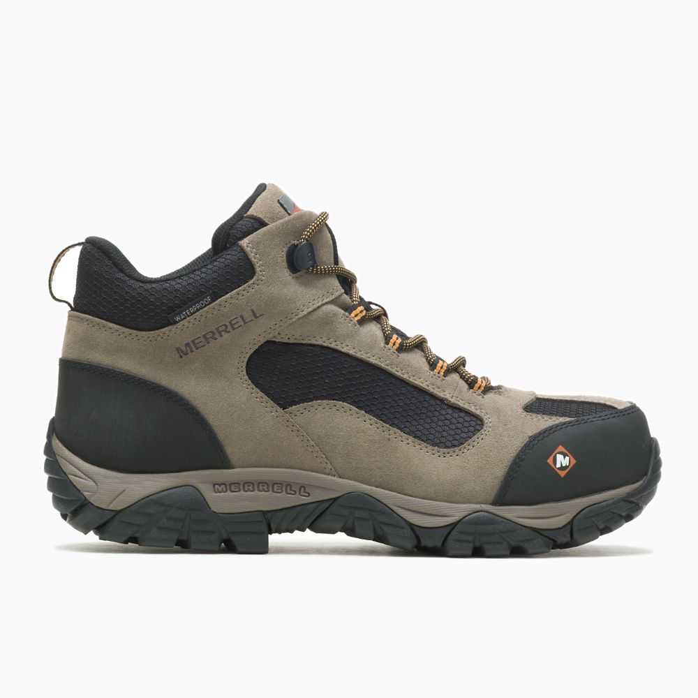 Dark Grey/Light Brown Men\'s Merrell Moab Onset Mid Waterproof Comp Toe Wide Width Work Boots | Dubai-0467589