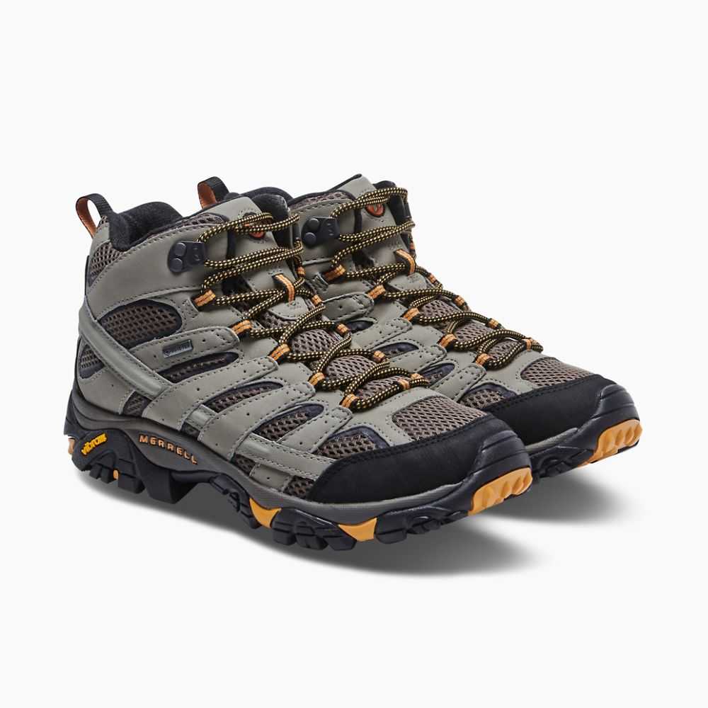 Dark Grey/Light Brown Men's Merrell Moab 2 Mid GORE -TEX® Wide Width Hiking Boots | Dubai-9840276