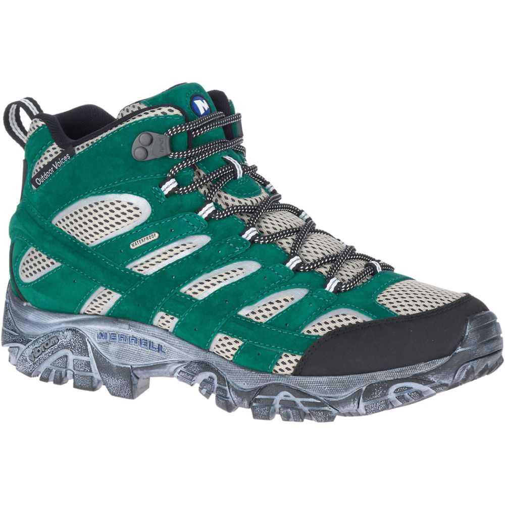 Green/Beige Men's Merrell Moab 2 Mid Waterproof X Outdoor Voices Hiking Boots | Dubai-6901248