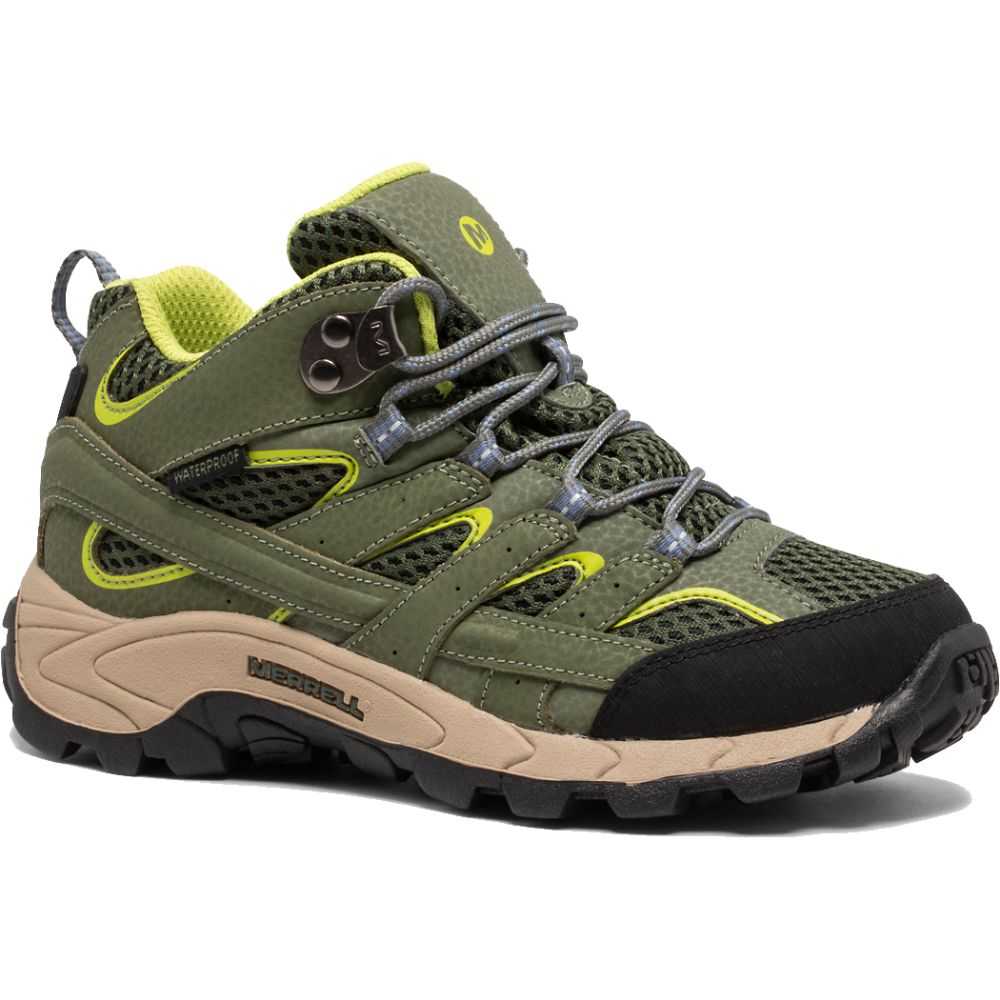 Green/Light Green Boys' Merrell Moab 2 Mid Waterproof Hiking Boots | Dubai-6125039