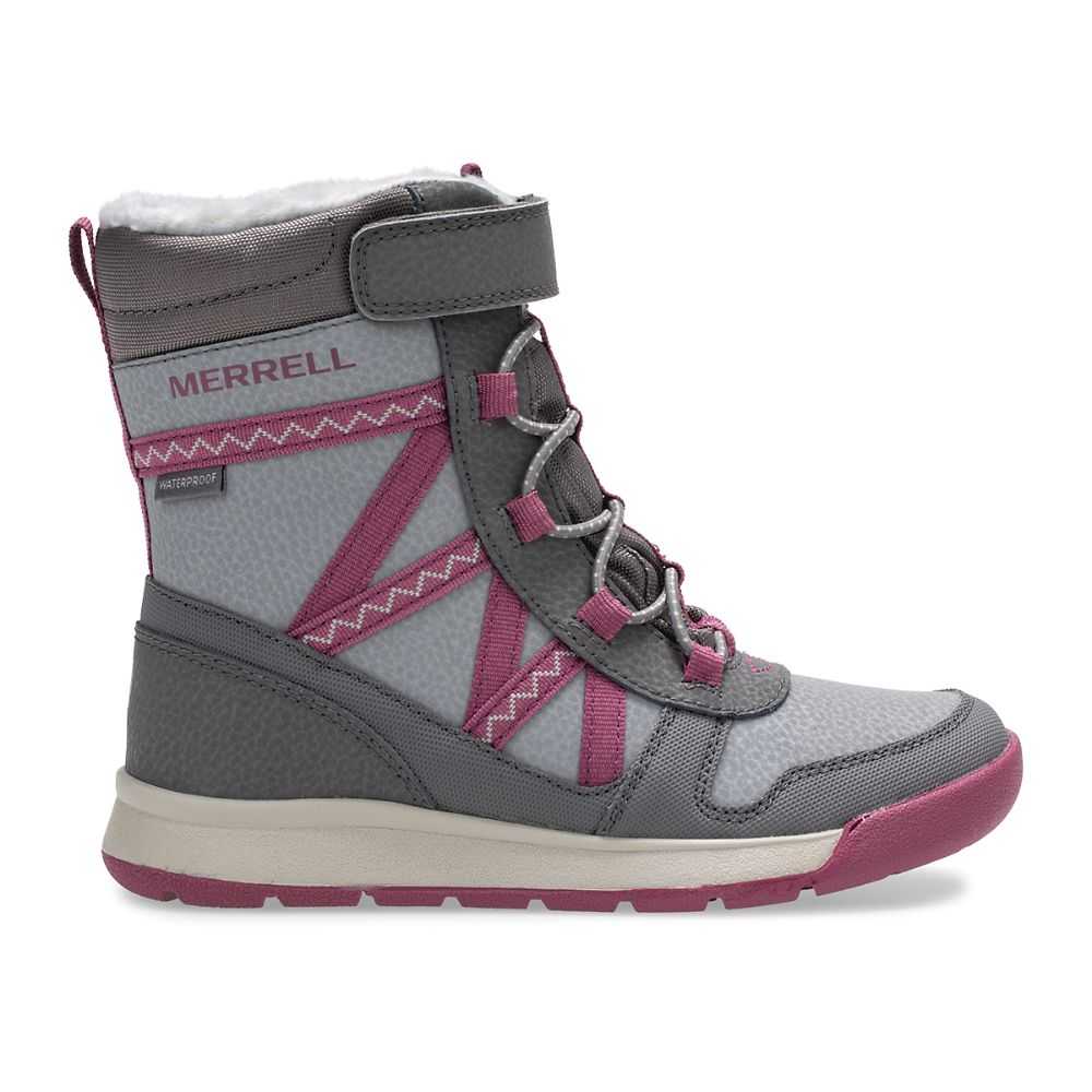 Grey/Fuchsia Boys\' Merrell Snow Crush 2.0 Waterproof Boots | Dubai-7206834