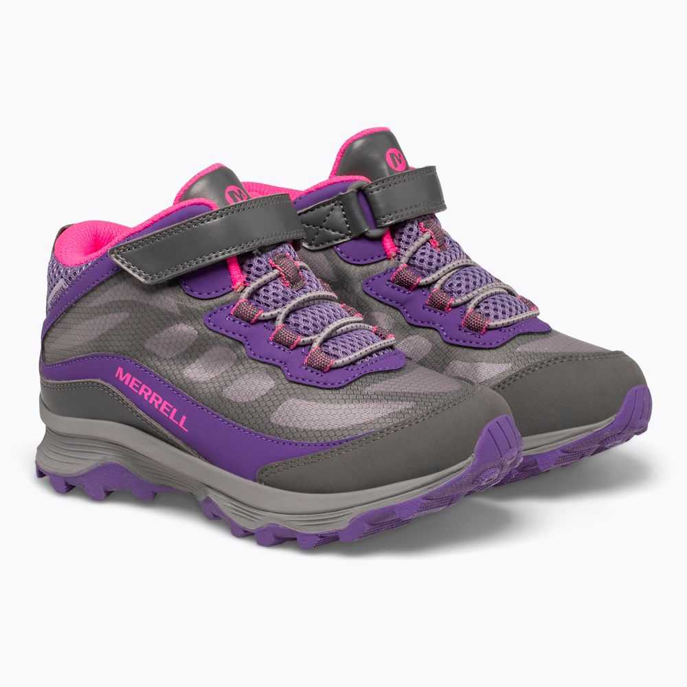 Grey/Pink/Purple Boys' Merrell Moab Speed Mid A/C Waterproof Waterproof Boots | Dubai-2086957