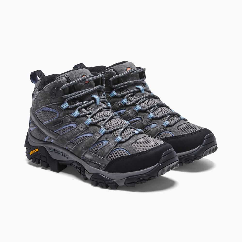 Grey Women's Merrell Moab 2 Mid Waterproof Wide Width Hiking Boots | Dubai-2086351