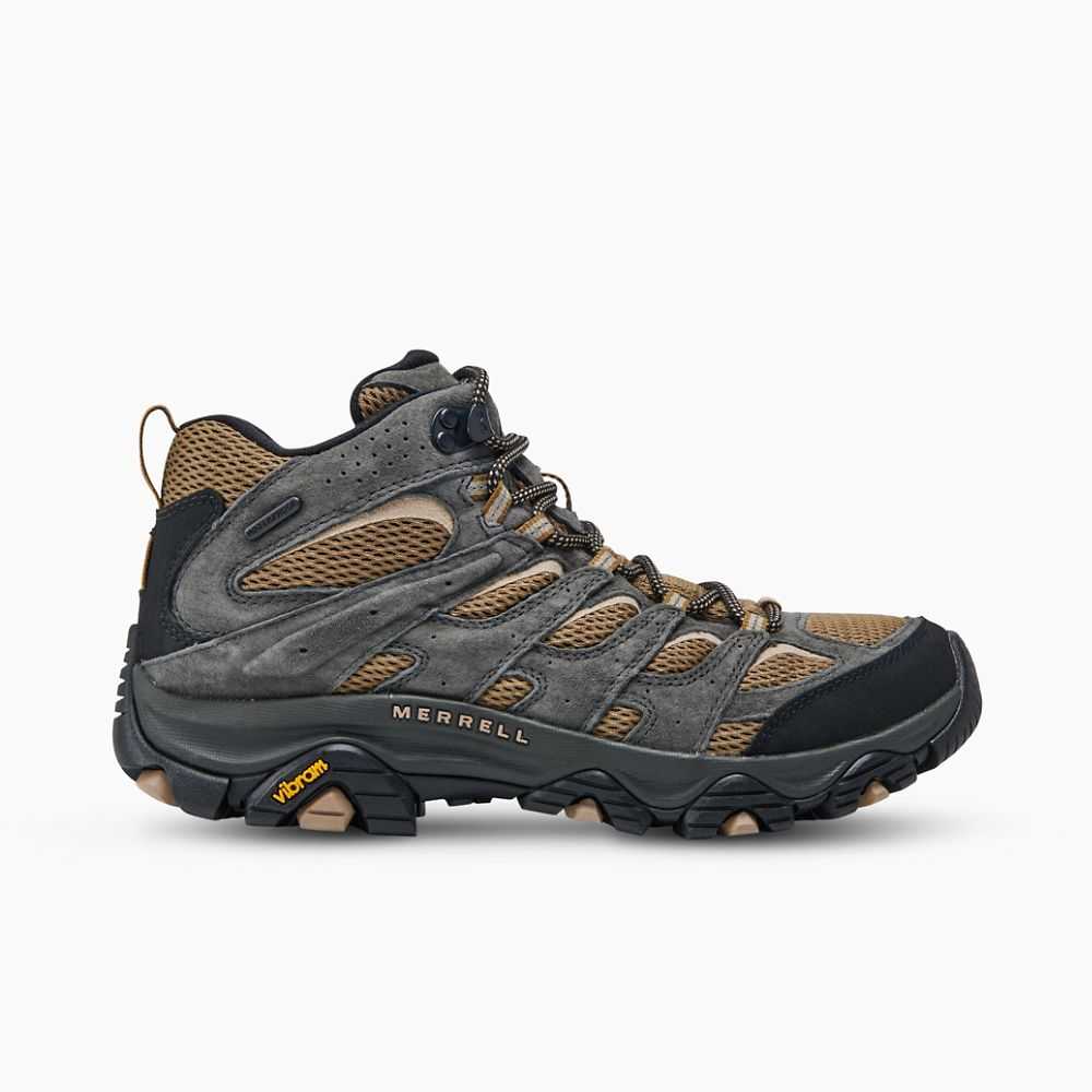 Light Brown/Grey Men\'s Merrell Moab 3 Mid Waterproof Hiking Boots | Dubai-9623401