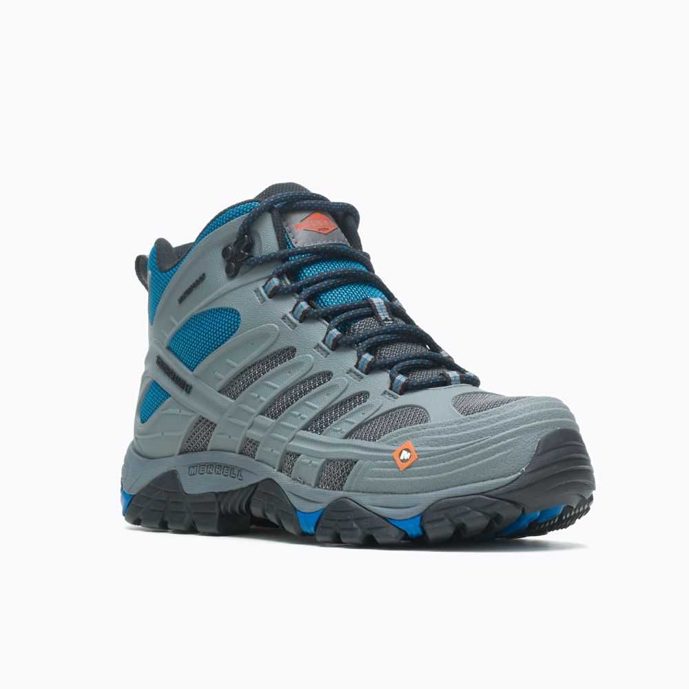 Light Grey/Royal Men's Merrell Moab Velocity Mid Waterproof Carbon Fiber Work Boots | Dubai-6398150