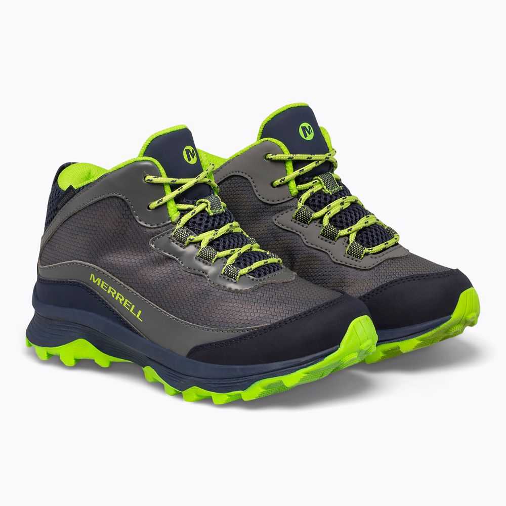 Navy/Grey/Light Green Boys' Merrell Moab Speed Mid Waterproof Waterproof Boots | Dubai-4916750