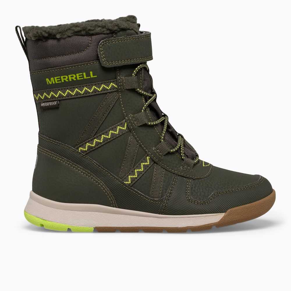 Olive/Light Green Girls\' Merrell Snow Crush 2.0 Waterproof Boots | Dubai-2958417