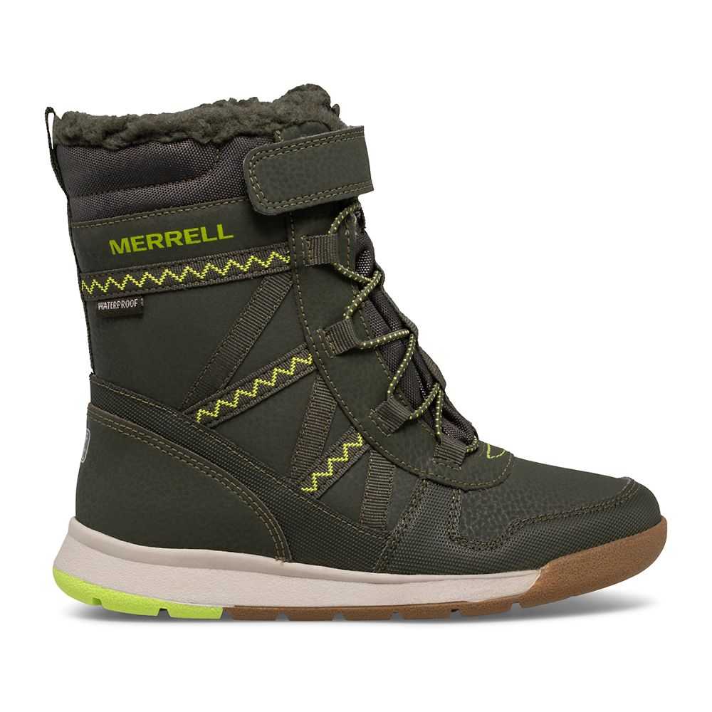 Olive/Light Green Girls\' Merrell Snow Crush 2.0 Waterproof Boots | Dubai-4586310