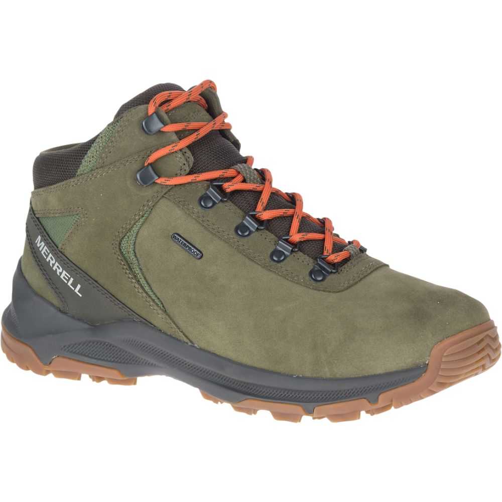 Olive Men\'s Merrell Erie Mid Waterproof Wide Width Hiking Boots | Dubai-0642953