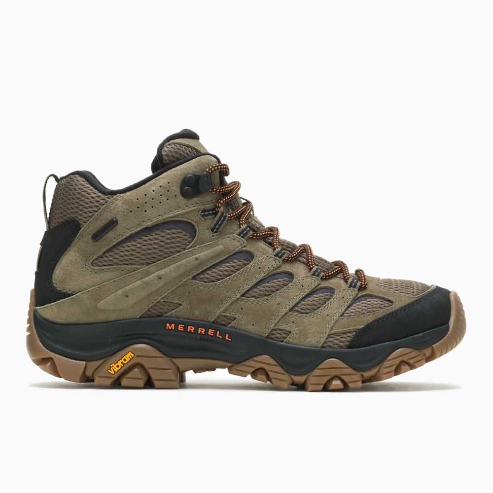 Olive Men\'s Merrell Moab 3 Mid Waterproof Hiking Boots | Dubai-9204765