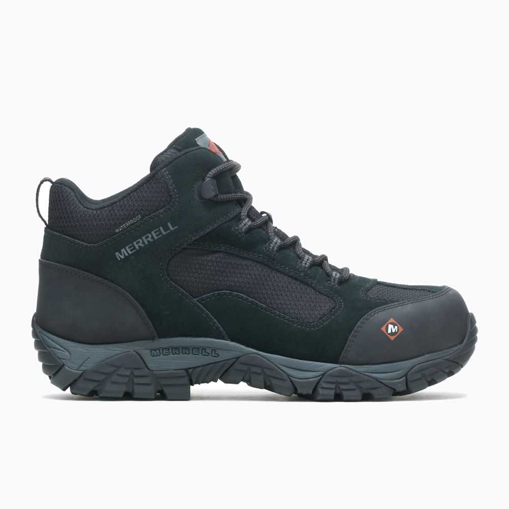 Black Men's Merrell Moab Onset Mid Waterproof Comp Toe Wide Width Work Boots | Dubai-1785493