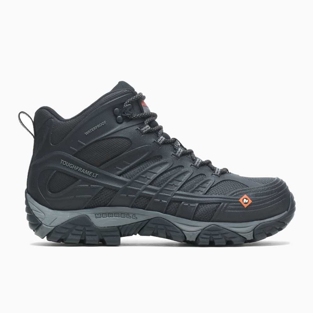 Black Men's Merrell Moab Velocity Mid Waterproof Carbon Fiber Wide Width Work Boots | Dubai-5308296