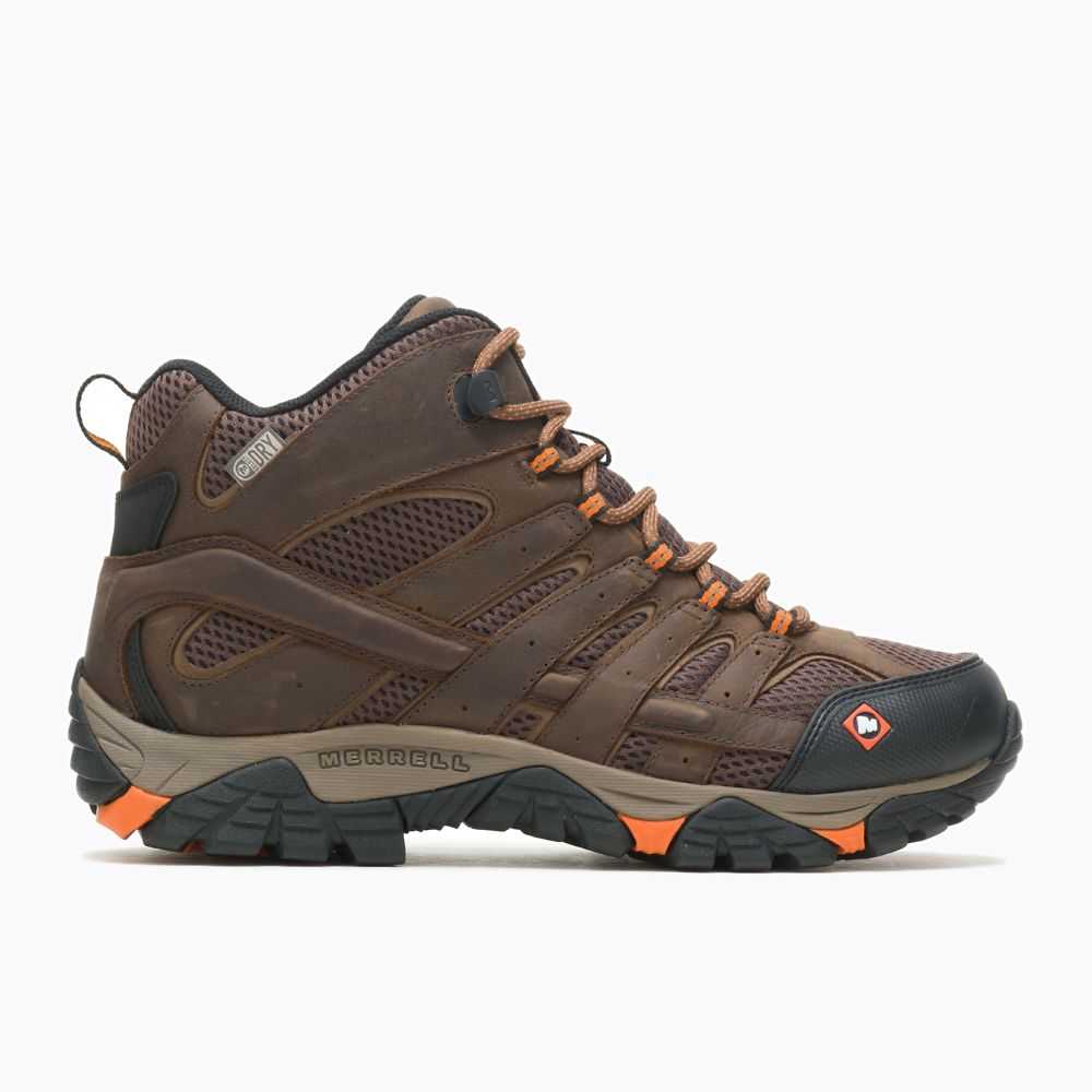 Brown Men's Merrell Moab Vertex Mid Waterproof SR Wide Width Work Boots | Dubai-7358164