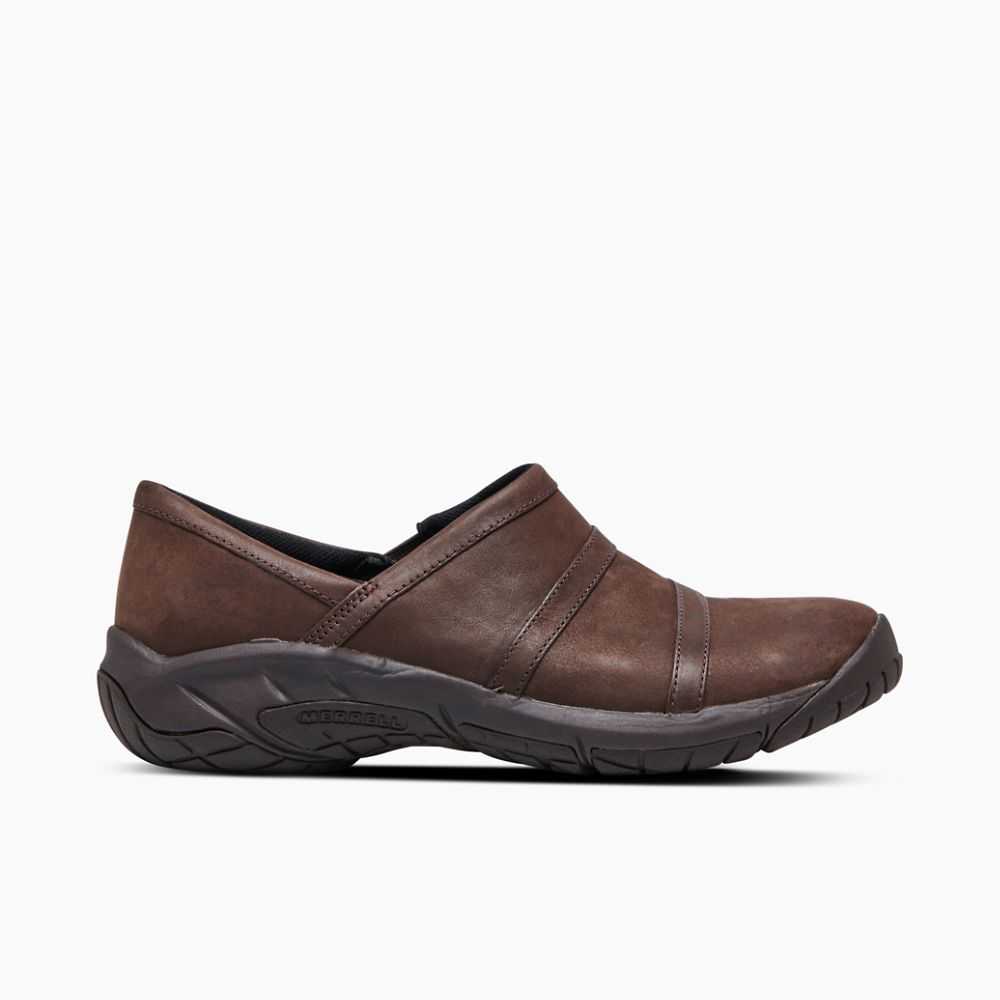 Brown Women's Merrell Encore Moc 4 Leather Wide Width Slip On Shoes | Dubai-3859704