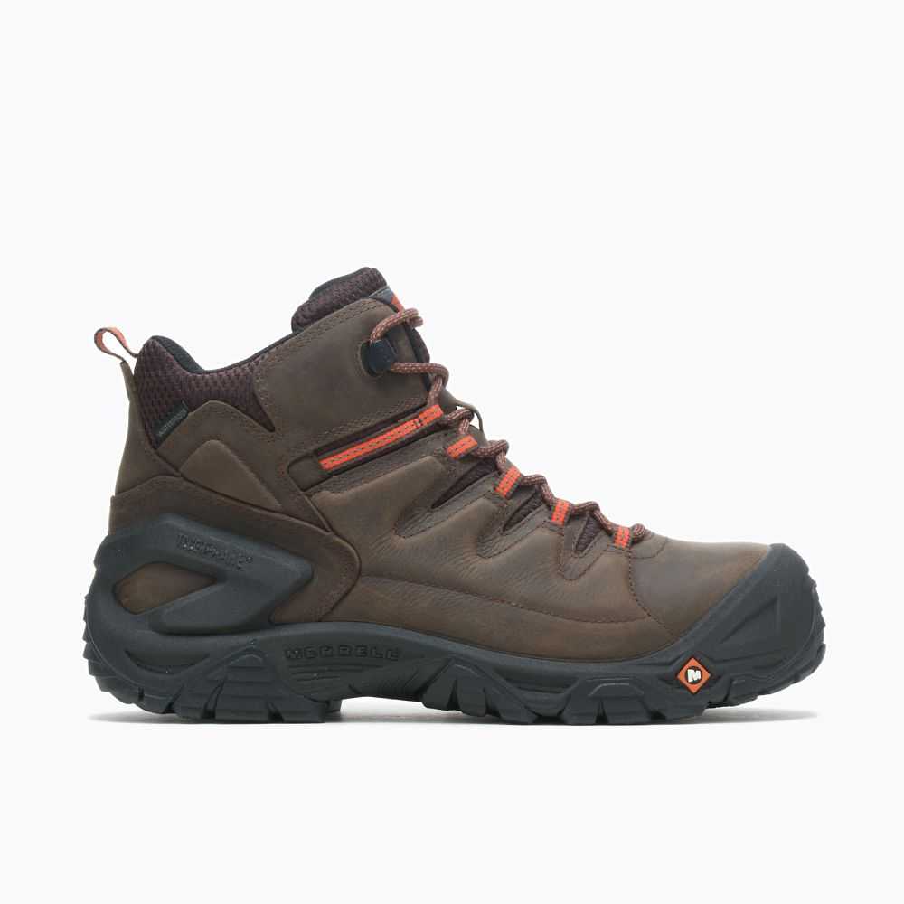 Dark Brown Men's Merrell Strongfield Composite Toe Wide Width Work Boots | Dubai-7084231