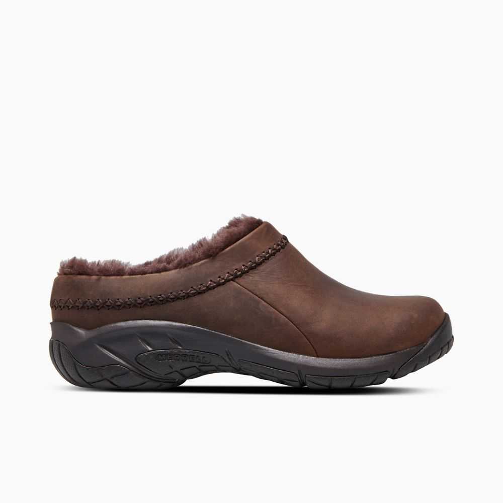 Dark Brown Women's Merrell Encore Ice 4 Leather Slip On Shoes | Dubai-7032816